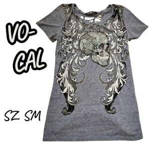 Vocal SS Blingy Skull Tee W/ Sexy Back Cutout Sz.Sm